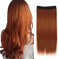 Vista 16 de iLUU Extensiones de cabello sintético con clip, de 24 pulgadas, 1 unidad, 3.53 oz de cabeza completa, lacio, largo, resistente al calor