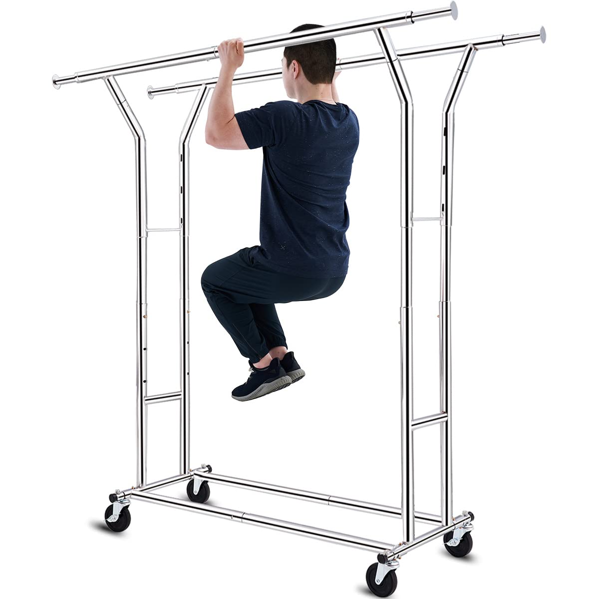 HOKEEPER 330 Lbs Load Capacity Commercial Grade Clothing Garment Racks Heavy Duty Double Rails Adjustable Collapsible Rolling Clothes Rack on Wheels, Chrome Finish