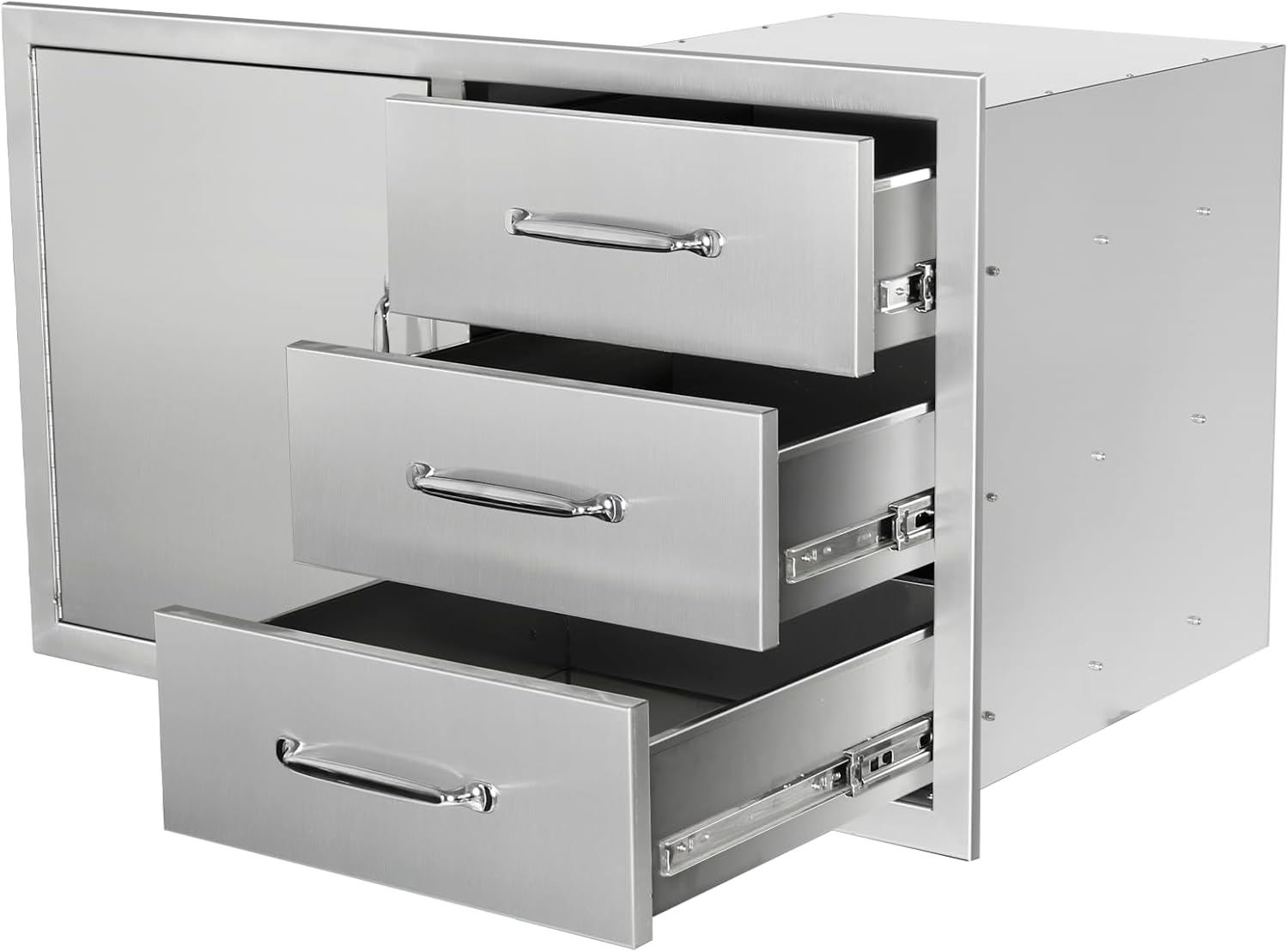 Outdoor Kitchen Door Drawer Combo Cabinet 38.1W x 22.6H x 20.8D BBQ Access Door&Triple Drawers Combo, Stainless Steel Handles for Outdoor Kitchen Island