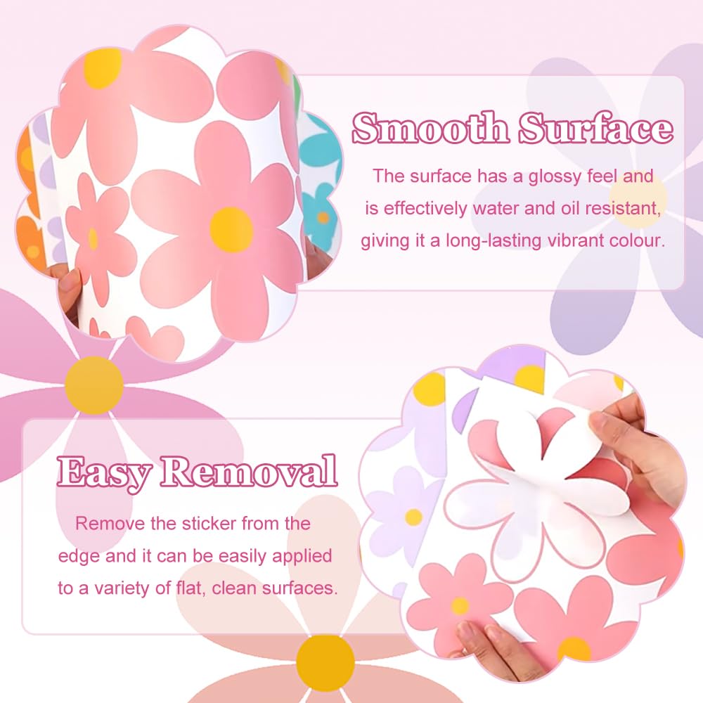 6 Sheets Flower Wall Stickers Multi-Size Daisy Walls Decals Waterproof Daisy Sticker Peel and Stick Wall Art Stickers for Kids Girls Nursery Playroom Bedroom Living Room - Image 3