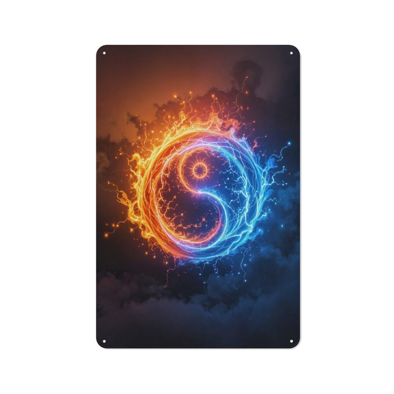 Junmoney Yin Yang Fire And Ice Vintage Tin Sign 30X20cm, Nostalgic Retro Room Decor For Bedroom, Office, Home Bar Or Dining Room