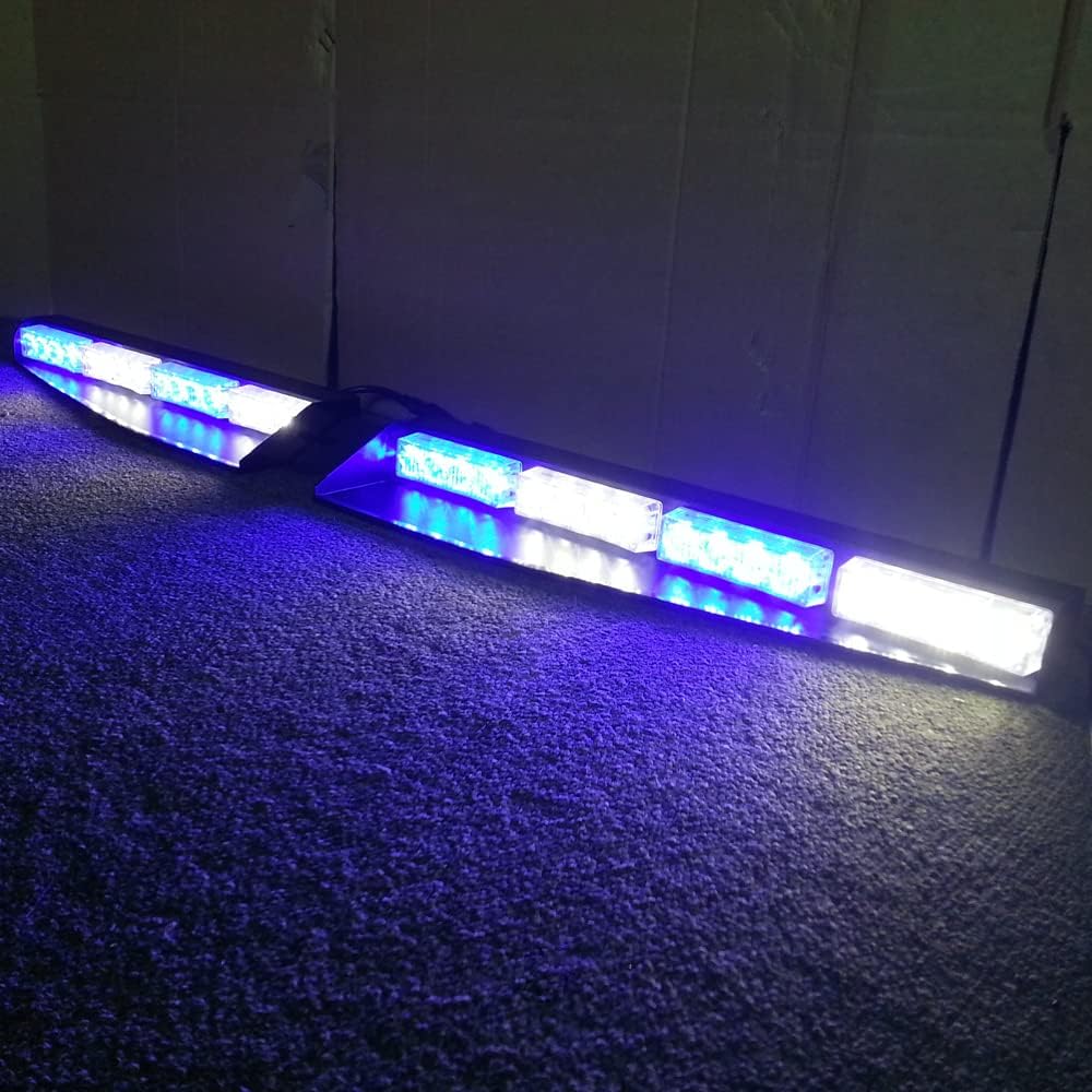 2-16 LED 96 Watt Car Truck Emergency Beacon Light Bar Exclusive Split Visor Deck Dash Strobe Warning LightBar Blue/White/Blue/White LightBar