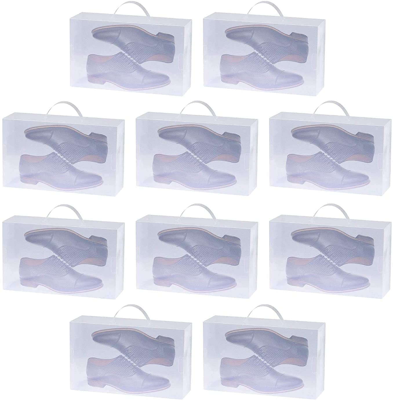 Thrink 10 Piece Set Corrugated Plastic Shoe Storage Boxes with Handle - Unisex for Men and Women Foldable and Stackable & Easily Transported - Transparent Shoes Trainers