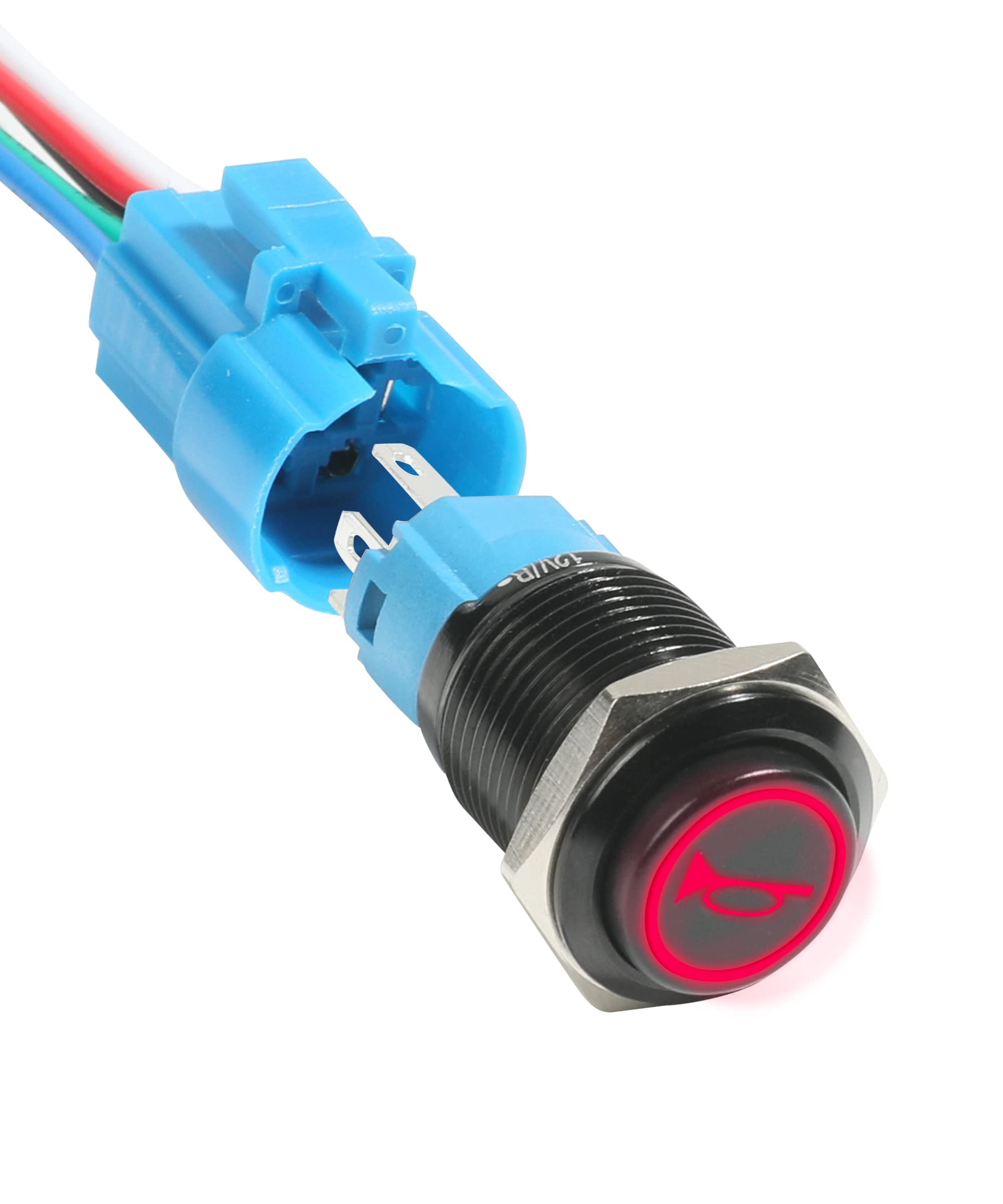 16mm Latching led Push Button,12V 3A LED Waterproof Stainless Steel self-Recover Latching momentary Switch Flat Head Ring Illuminated 1NO1NC Contact,IP65 Waterproof Push Button Switch (Red)