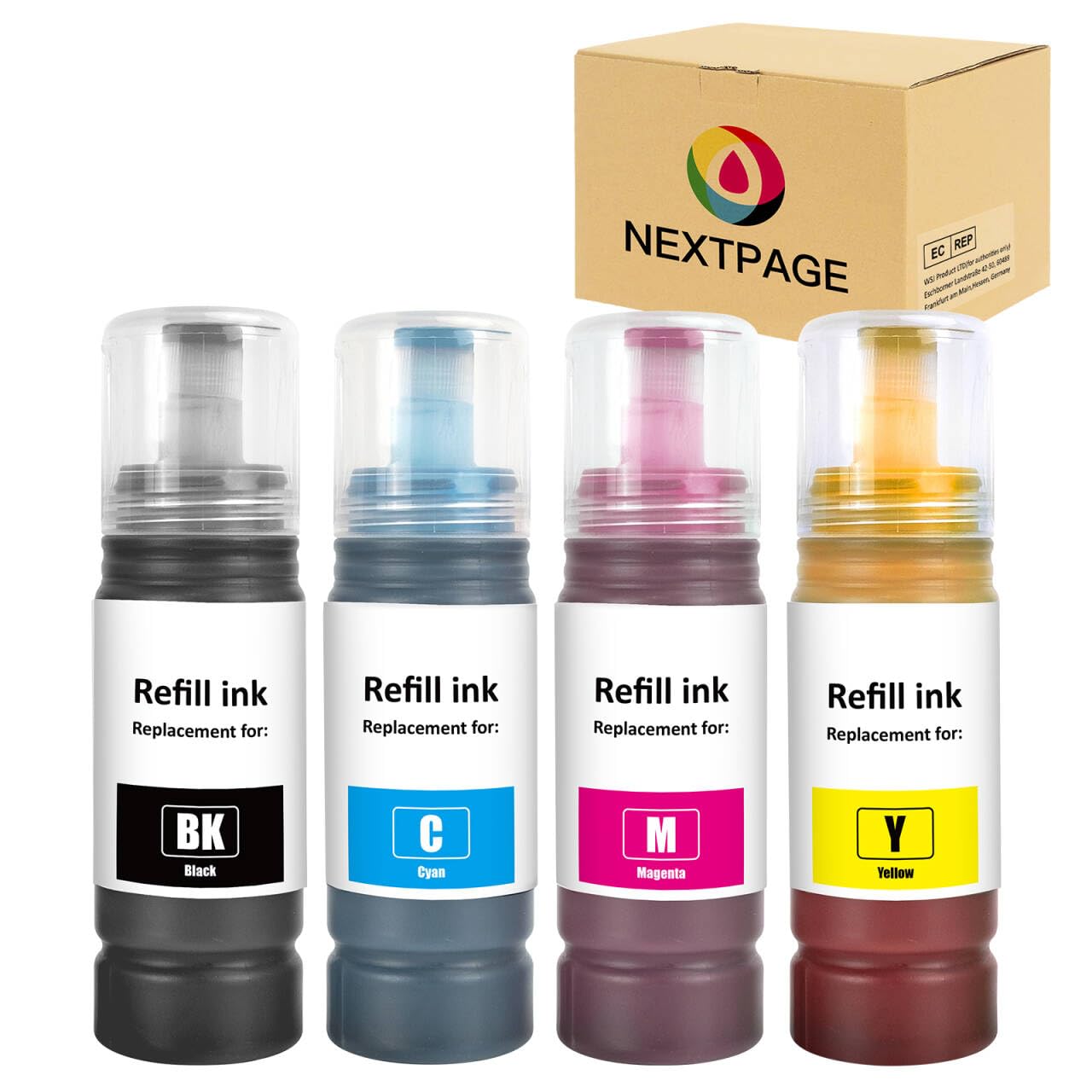 NEXTPAGE Ink Bottles Compatible with ink refill bottles ET-1810 ET-2710 ET-2711 ET-2712 ET-2714 ET-2720 ET-2721 ET-2810 ET-2812 ET-2820 ET-4700 ET-4800 BK C M Y