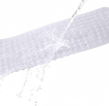 MOONLIGHT20015 Shower Bath Mat Non Slip Anti Mould & Mildew with Strong Suction Cups Grip and Drain Holes Soft Rubber Shower Mats - PVC Bathroom Mat Machine Washable (70x38cm, White)