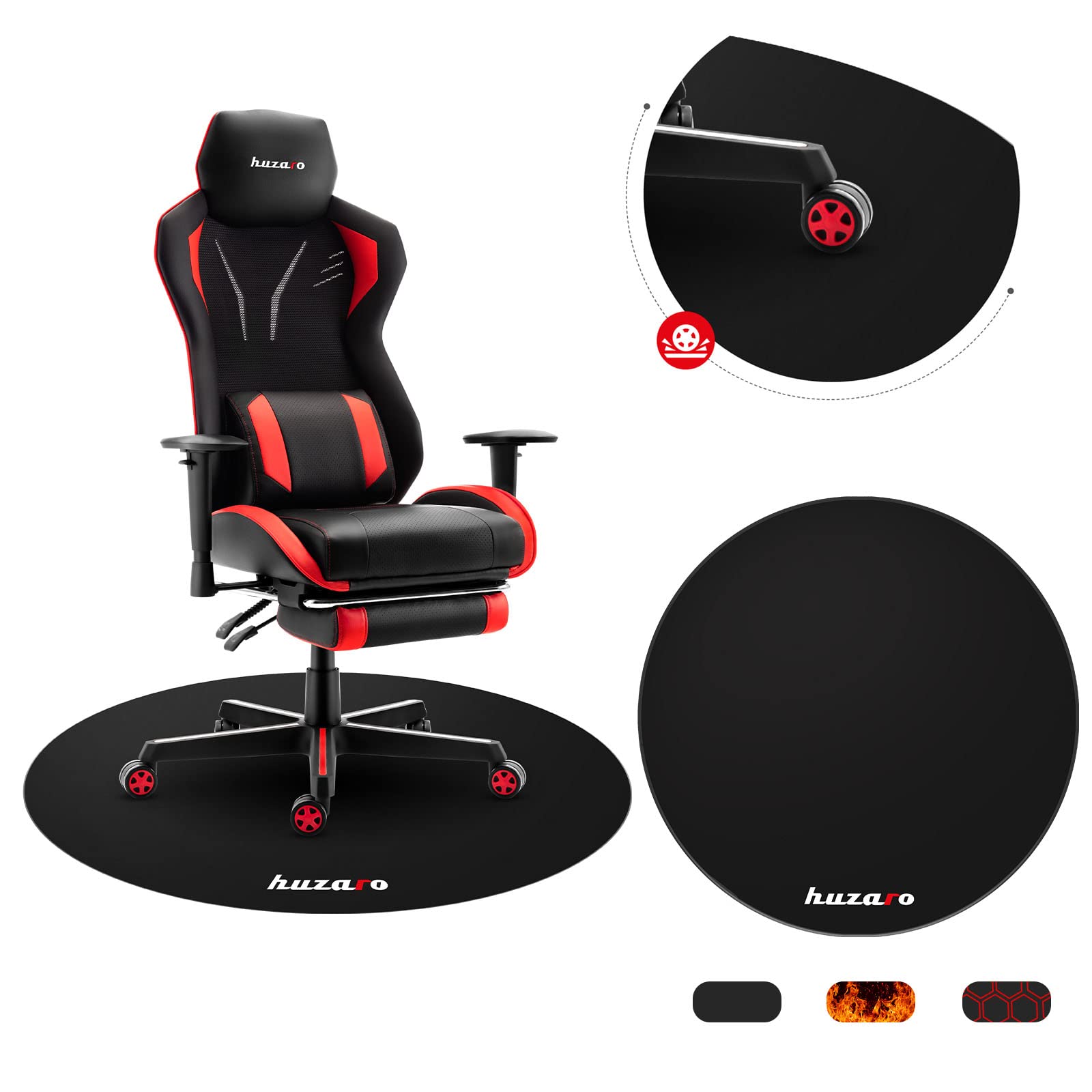 huzaro Floormat Bodenschutzmatte - Bürostuhl Unterlage Kratzfest Floorpad-Bodenschutz - Gaming-Stuhl-Unterlage - Anti-Rutsch - Gamer Gadgets - Durchmesser 120 cm - Schwarz