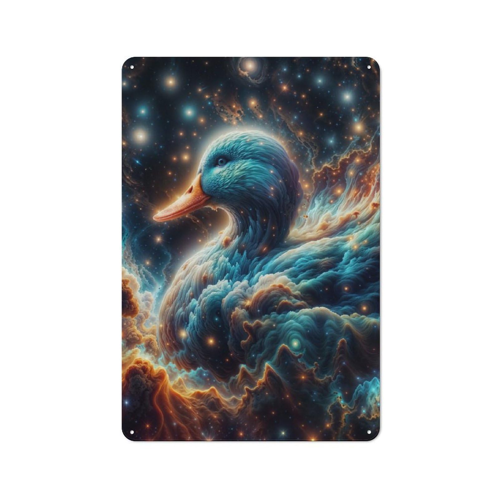 Retro Retro Metal Sign 30x20cm Featuring Cosmic Nebula Duck, Garage Wall Decor for Garage, Hobby Room, Office Or Man Cave