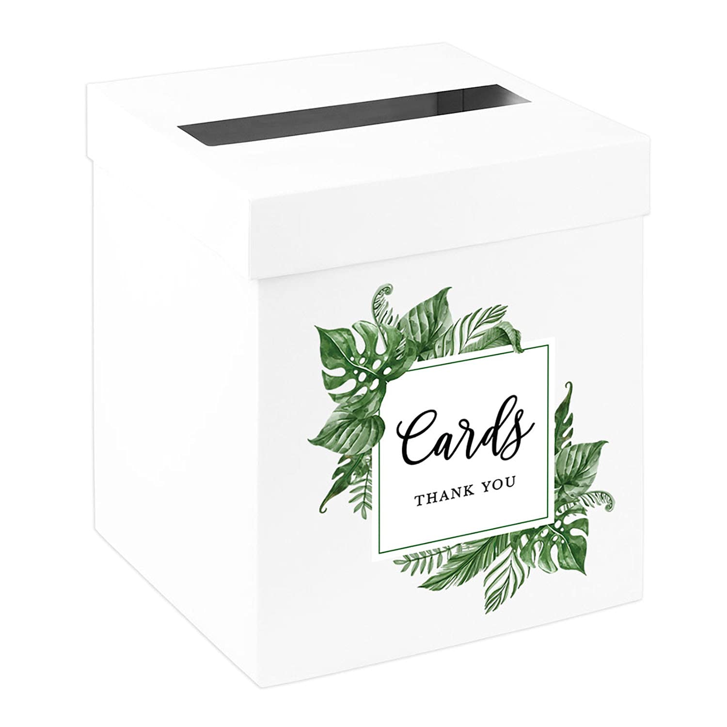 Andaz Press Sturdy White Wedding Day Card Box Tropical Monstera Leaves Wedding Gift Boxes for Cards Card Box for Bridal Shower Baby Shower Birthday Graduation Events 10x10x10 Inches