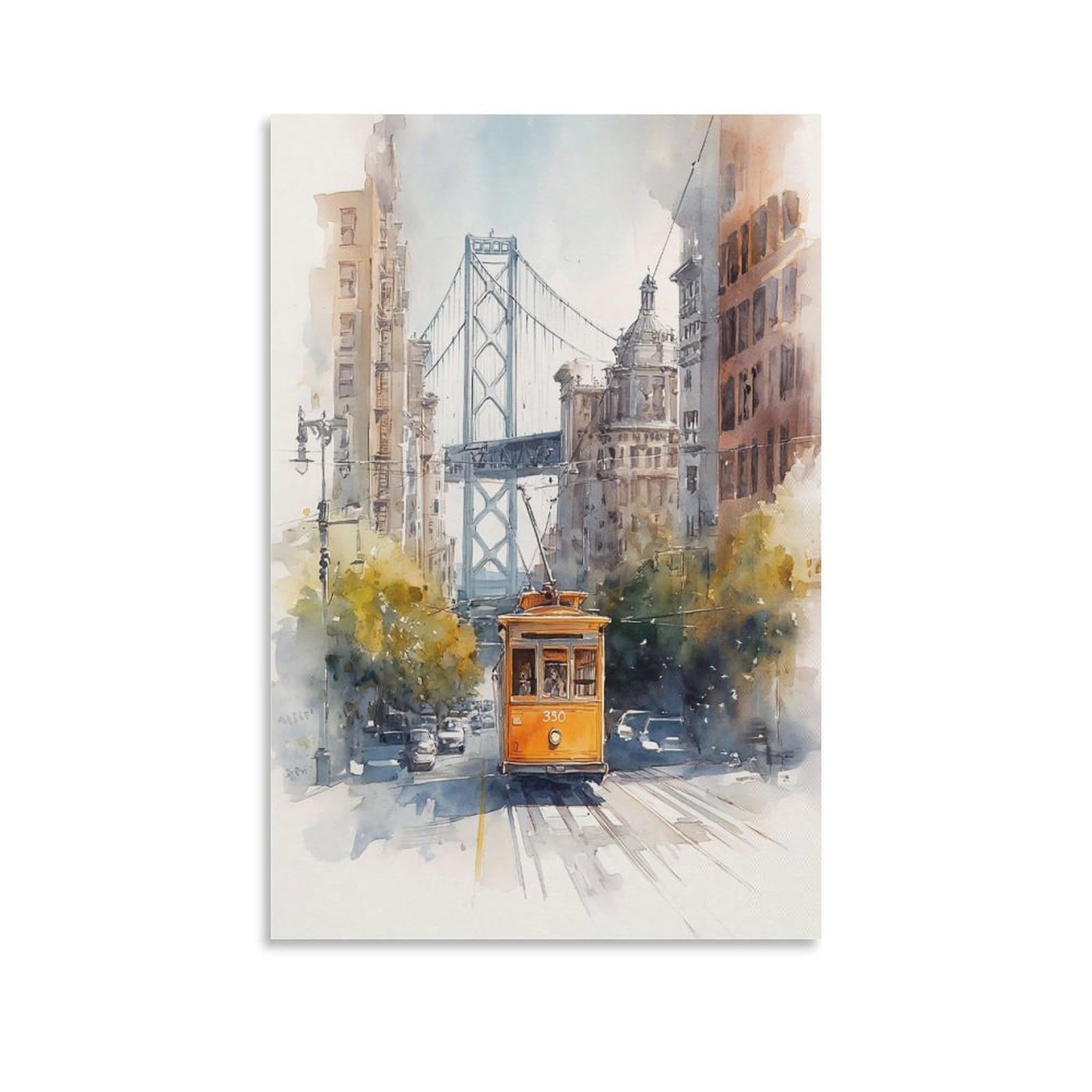 LCYNNH Golden Gate Bridge 20x30inch(50x75cm) Vintage Travel Poster Watercolor Canvas Art