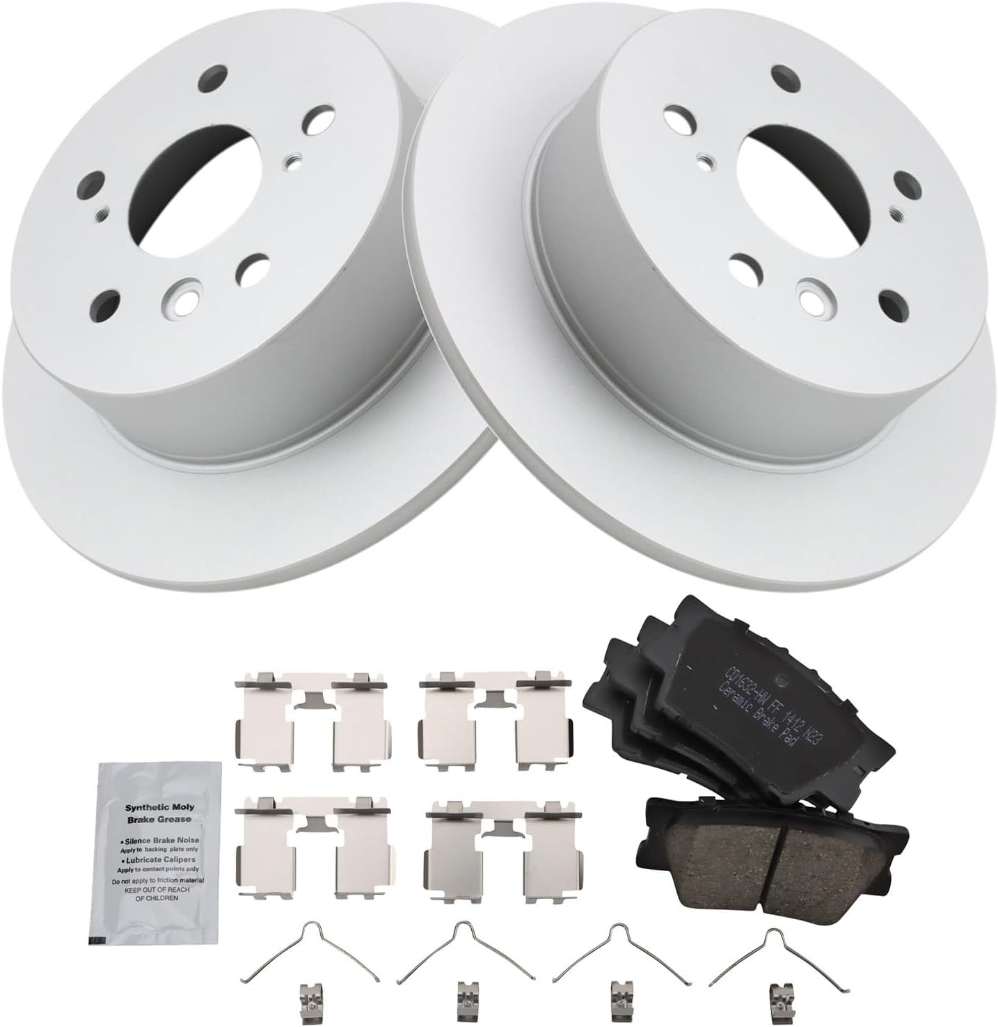 TRQ Rear Brake Pad & Rotor Kit Ceramic Premium G-Coated Compatible with 2007-2012 Lexus ES350 2008-2012 Toyota Avalon 2007-2011 Camry