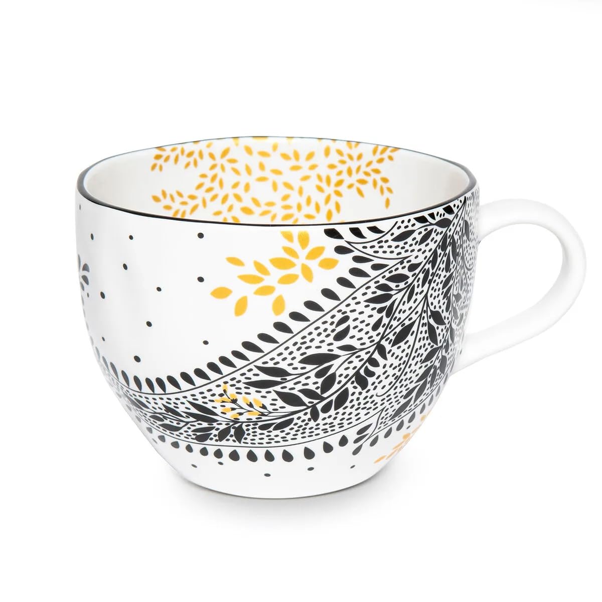 Portmeirion x Sara Miller London Artisanne Noir Paisley Mug (400ml, H8.3cm) – Porcelain Coffee & Tea Mug with Gold Detailing, Black & White Patterned Tableware