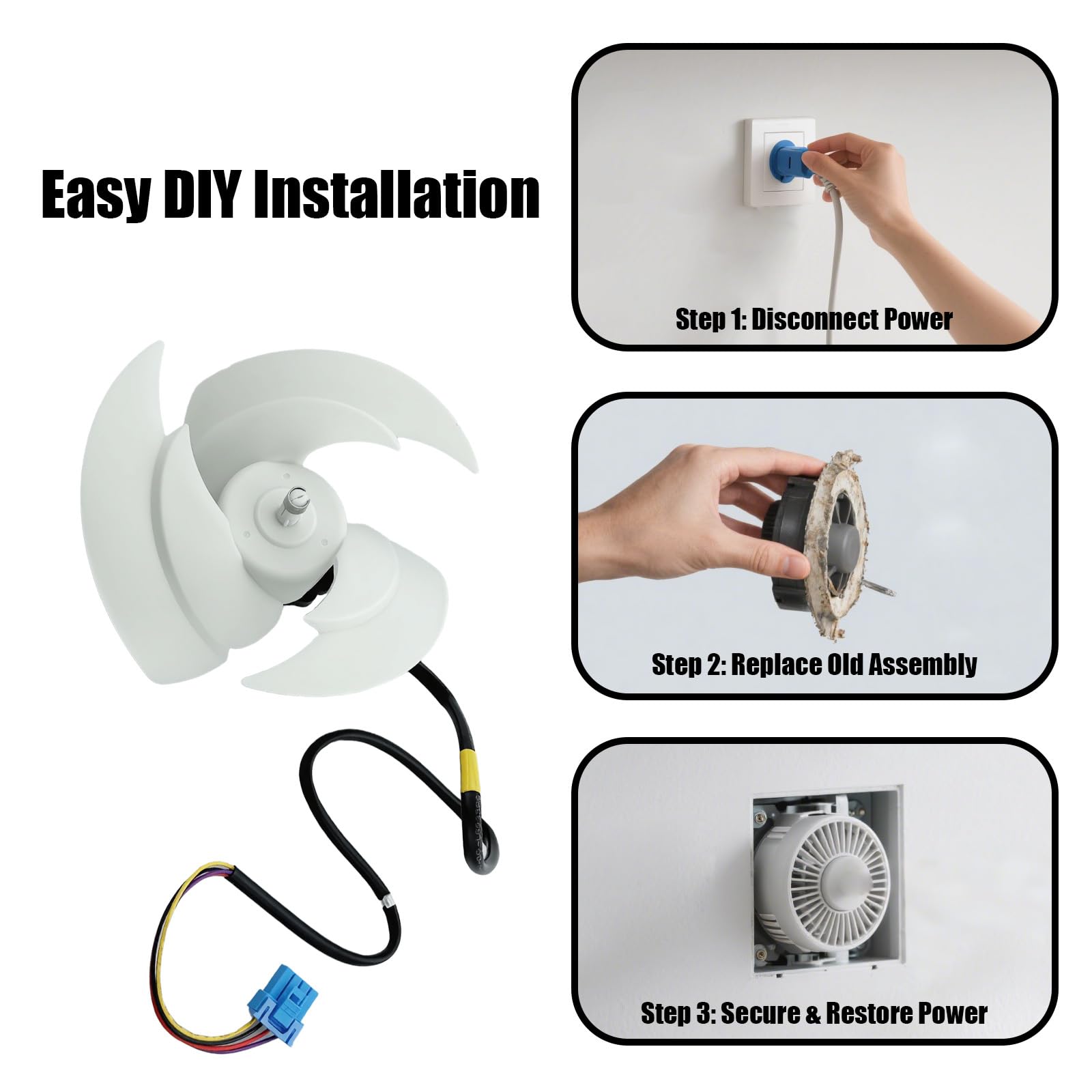 Kit motore ventola condensatore frigorifero compatibile con gruppo motore congelatore LG Kenmore Elite, sostituisce EAU65058502 EAU64843805 EAU64843805 RFD3410A102A, include lama