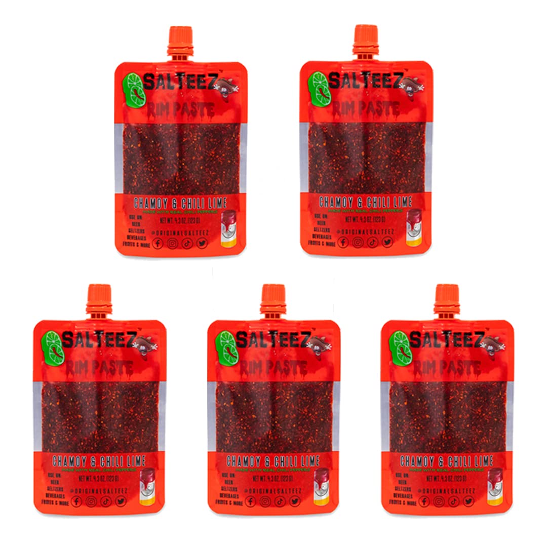 Salteez Rim Paste - Chamoy & Chili Lime Rim Paste for your Beers, Seltzers, Drinks, Snacks, and more! (5 Pack)