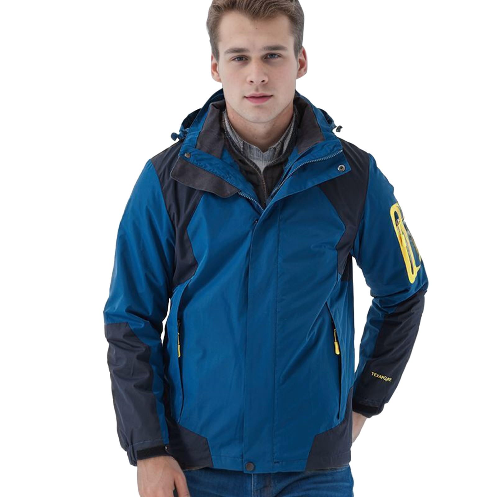 Generisch Giacca da Ciclismo Uomo Impermeabile Per Campeggio All'aperto Giacca Pioggia Con Cappuccio Impermeabile Giacca Leggera E Tasche Tasche Con Tasche Con Cerniera Trekking Impermeabile Giacca