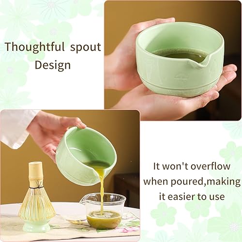 Miniatura 4 de Juego de matcha, 8 piezas de cerámica Matcha Bowl & Whisk Kit con patrón de setas, Chawan japonés tradicional, Persecución de bambú, cuchara y