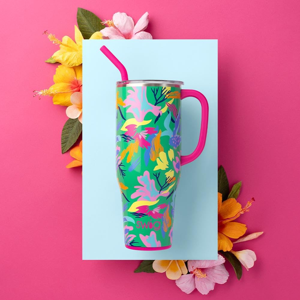Swig Life 40oz Mega Mug, 40 oz Tumbler with Handle and Straw, Cup Holder Friendly, Dishwasher Safe, Extra Large Lightweight Insulated Tumbler, Stainless Steel (Caliente): Swig Life 40oz Mega Mug, 40 oz Tumbler with Handle and Straw, Cup Holder Friendly, Dishwasher Safe, Extra Large Insulated Tumbler, Stainless Steel (Paradise)