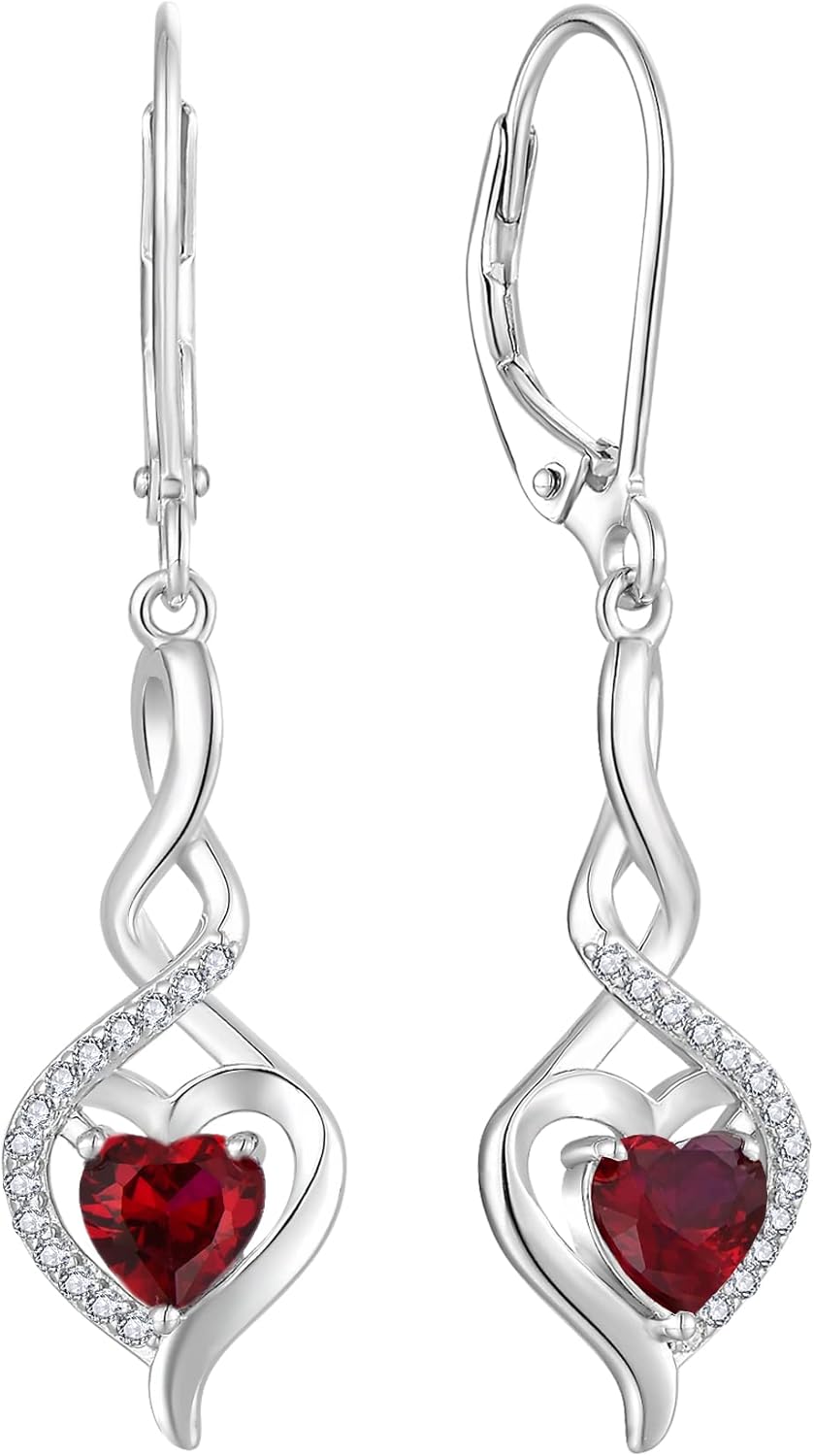 Starchenie Infinity Heart Earrings Sterling Silver Twisted Leverback Earring Gemstones Jewelry for Women