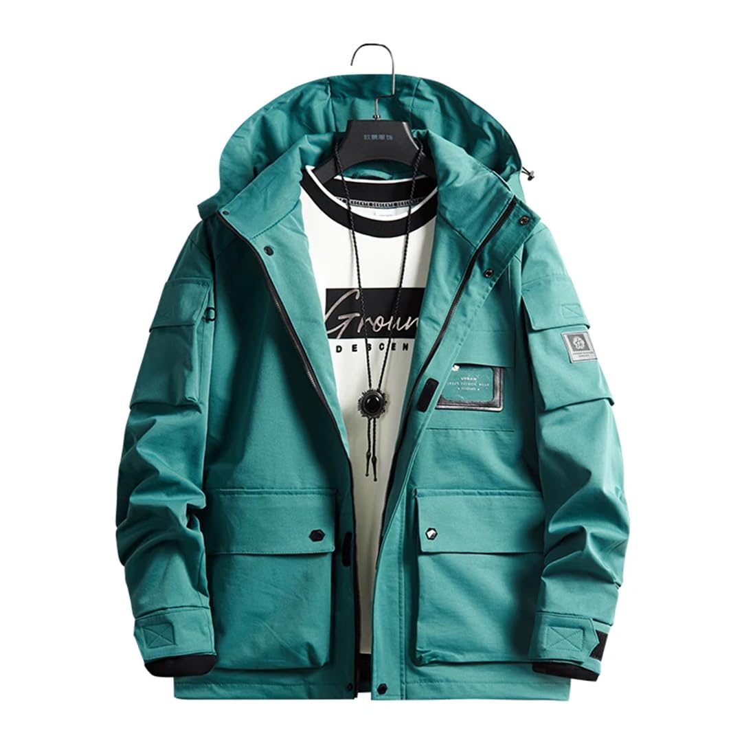 Herren-Frühlingsjacke für lockere, wasserdichte Reißverschluss, mehrere Taschen, Outdoor-Kleidung, Jugend-Windbreaker, gelb, 7XL
