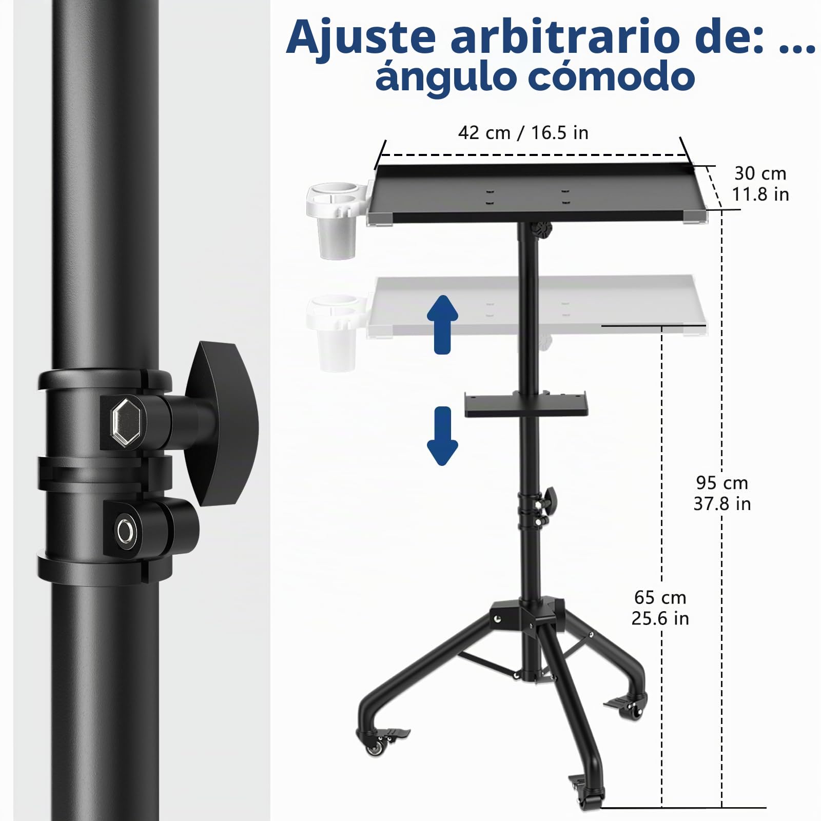 ZHOOGE Bandeja de salón con ruedas y soporte, aleación de hierro de, bandeja de tatuaje ajustable con triciclo silencioso