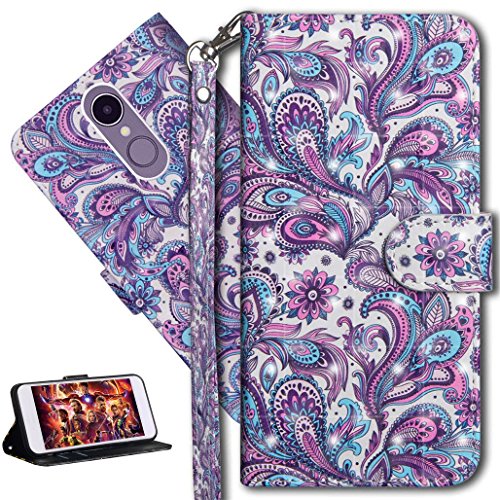 HMTECH LG K8 2017 / K4 2017 Funda Elegante Retro Flor Colorida del Pavo Real patrón PU Leather Wallet con Business Card Holder Stand Function Case para LG K8 2017 / K4 2017,Peacock Flower YX