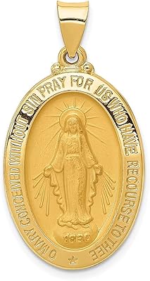 14k Yellow Gold Miraculous Medal Necklace Pendant Charm Religious Fine Jewelry For Women Gifts For Her