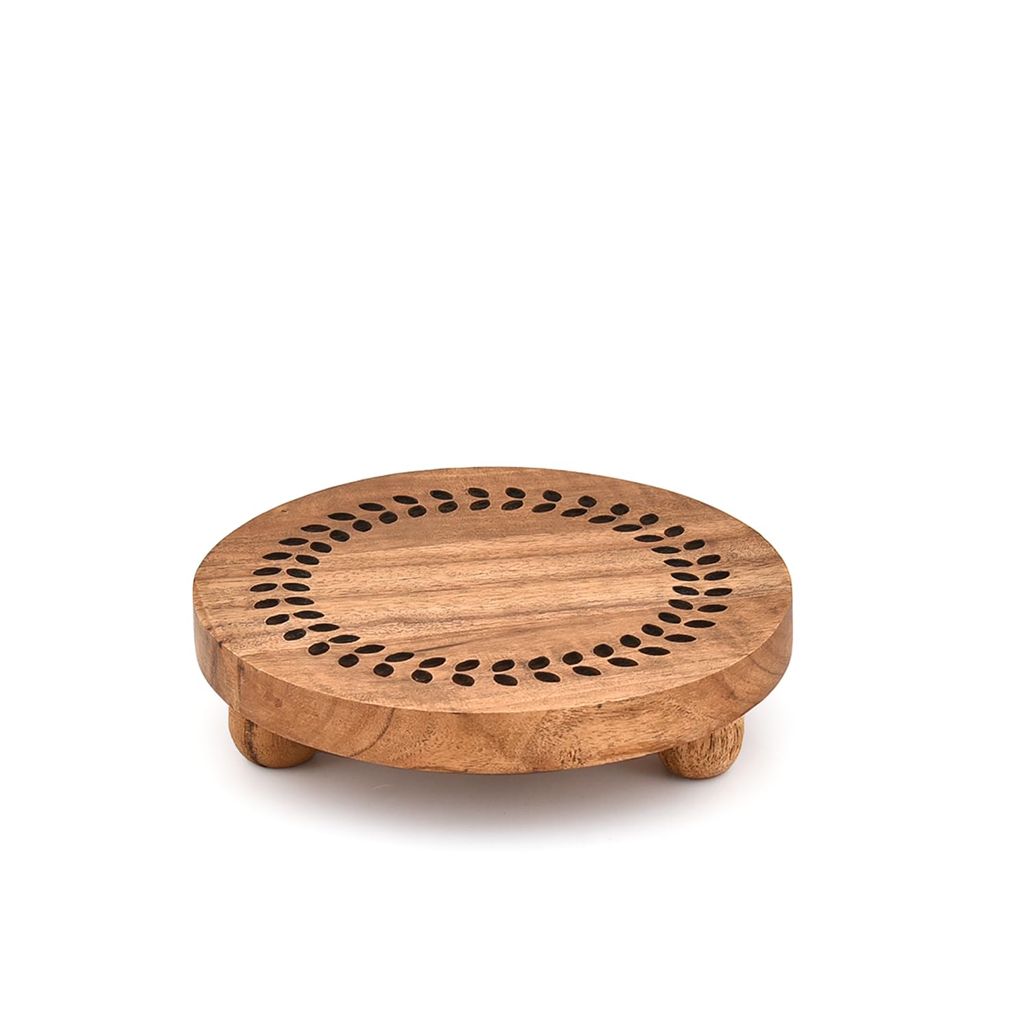 Lot de 2 supports ronds en bois d'acacia pour savon, plantes ou décorations pour intérieur et extérieur (15,2 x 15,2 x 3,8 cm)