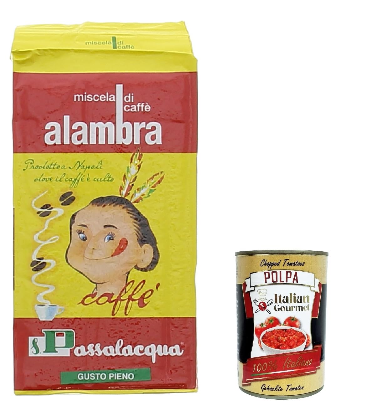 Passalacqua Alambra caffe' café italiano molido 250 g + Polpa italiana gourmet 400 g