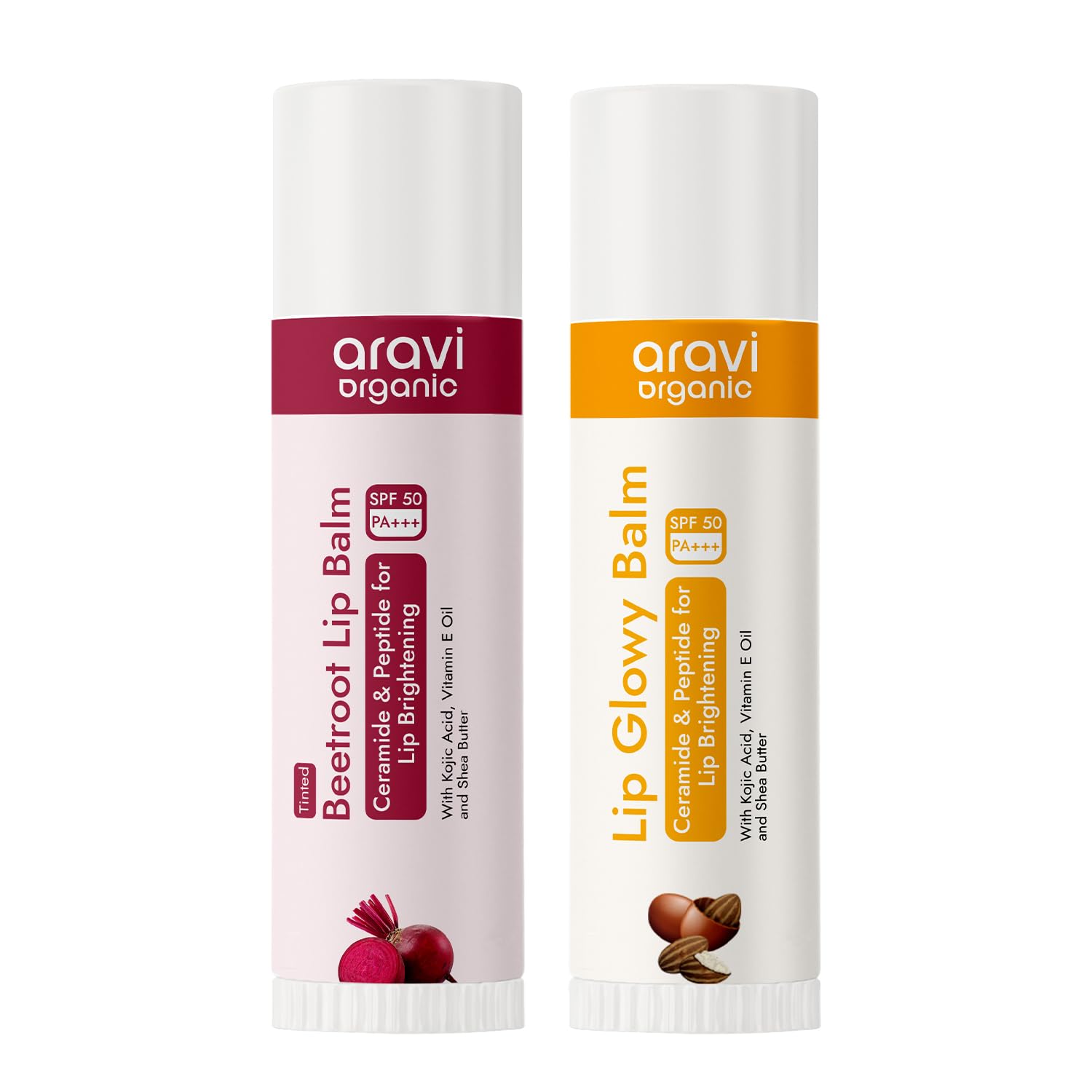 Aravi Organic Beetroot Tinted & Non-Tinted Lip Balm Combo | SPF 50 PA+++ for Sun Protection | Reduces Pigmentation & Hydrates Dry, Chapped Lips | Enriched with Kojic Acid, Ceramide & Peptide | 5g Each-image-33