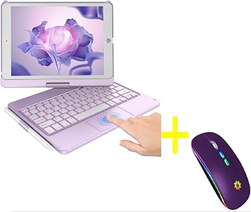iPad 9th Generation Case with Keyboard, Touchpad Keyboard Case for iPad 9th/8th/7th 10.2 inch, 360Rotatable Case with Pencil Holder & LED Wireless Mouse Rechargeable Wireless Computer Mouse