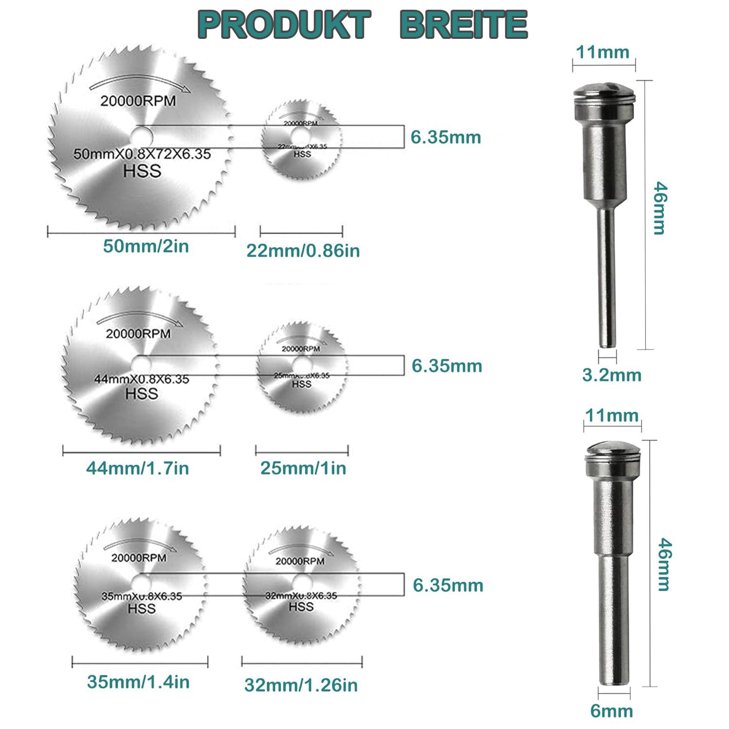 Set di 8 lame circolari, lame in acciaio ad alta velocità per utensili rotanti, lame in acciaio circolare HSS per utensili multifunzione per tagliare legno, plastica e metallo