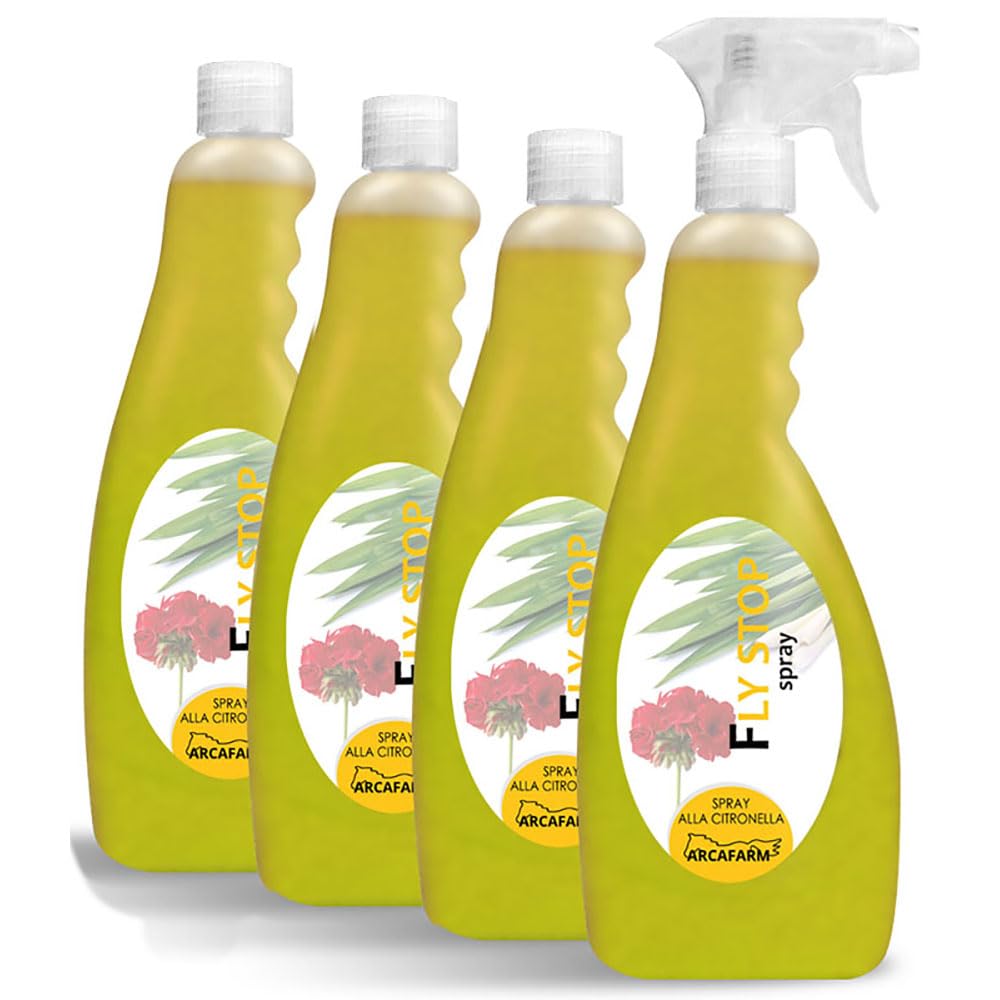 4 Pezzi Spray Repellente Naturale per Cavalli al Geranio Citronella e Olio di Neem 750 ml Fly Stop, anti Punture Insetti Volanti Striscianti Mosche Zanzare, Tripla Azione
