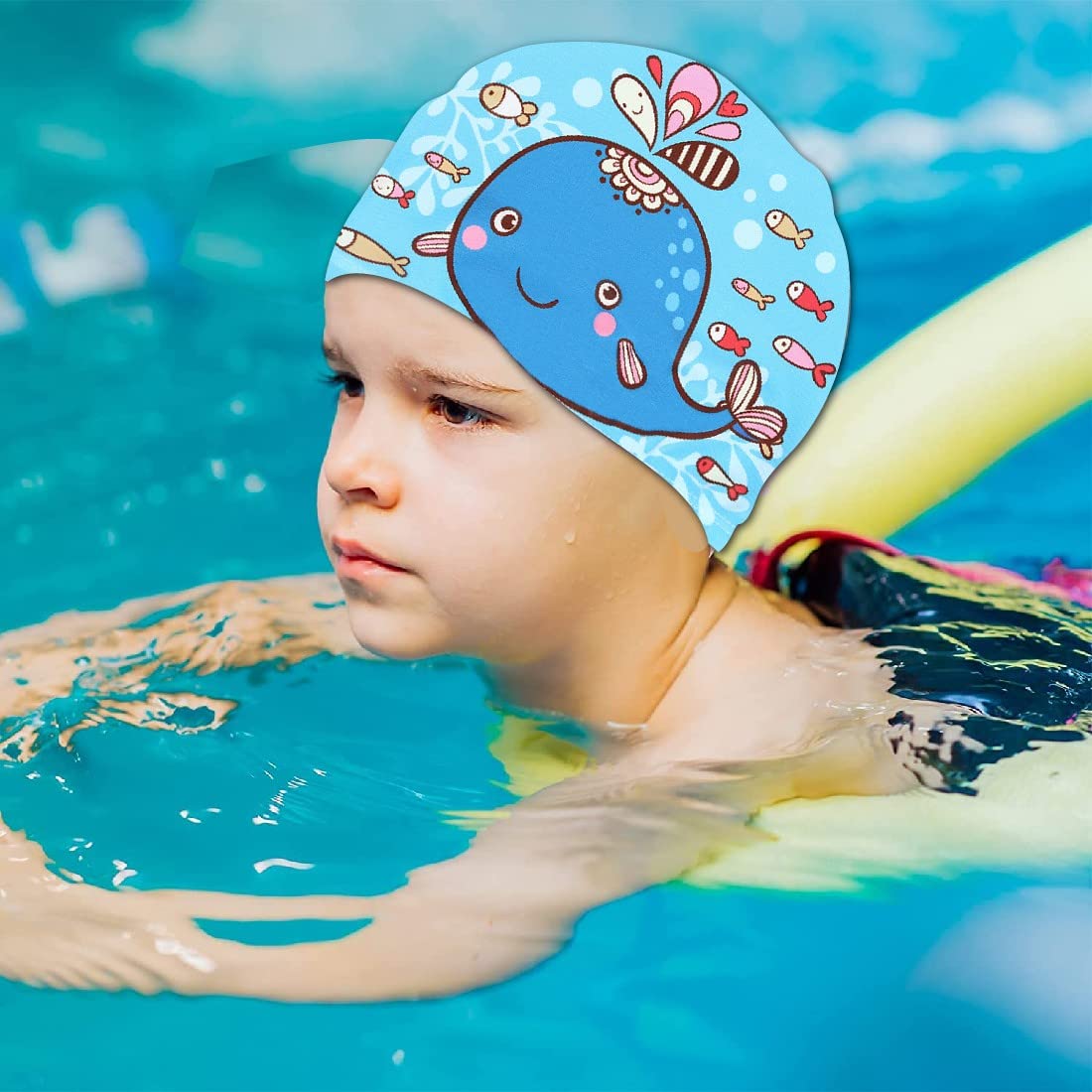SSKHE Berretto da bagno per bambini per ragazzi e ragazze, berretto da bagno in PU rivestito impermeabile e confortevole per 3-17 anni per bambini e ragazze con capelli lunghi(blu
