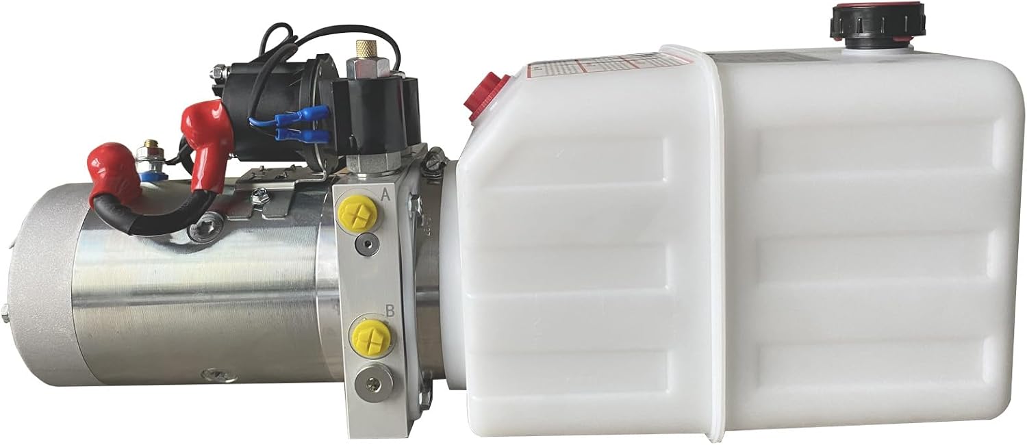 Double Acting Hydraulic Pump 5 Quart Hydraulic Power Unit 12V DC Hydraulic Pump (Plastic Oil Reservoir Double Acting 3200 PSI) SAE#6 Connector for Dump Trailer Car Lifting-US