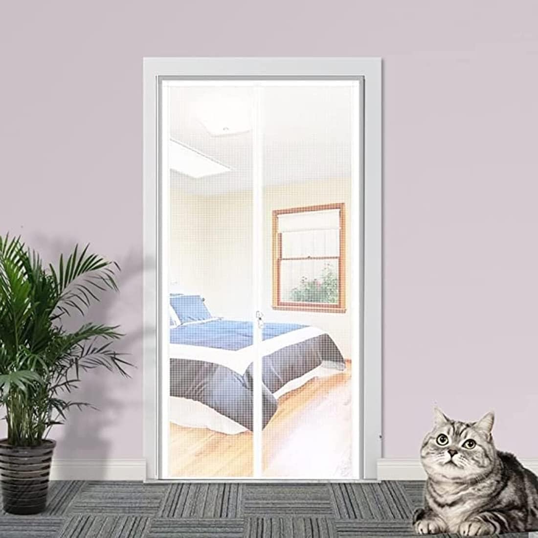Katzengittertür für Haustiere - Fliegengittertür 100x220cm, sicherer Türschutz für Katzen, verhindert Flucht, ideale per neue Katzen, passend für 90x210cm Türen.