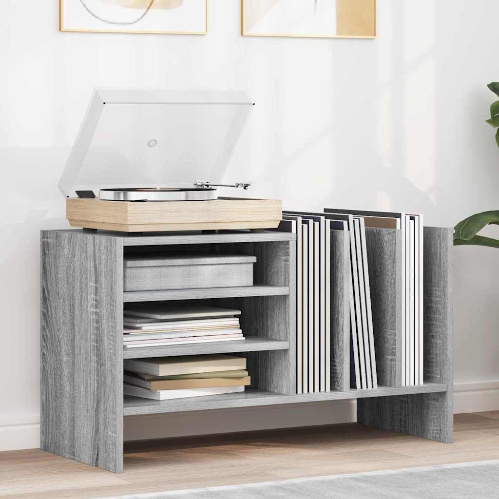 Armario para discos de vinilo con estante, madera Sonoma gris, 78,5 x 35 x 45 cm, 6 estantes, mueble multimedia, salón, aparador para vinilo y CD