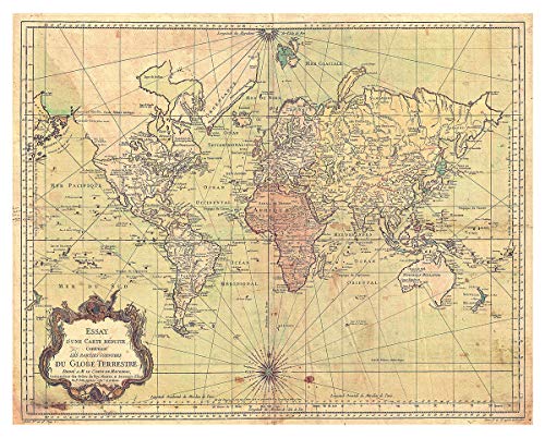 Antique Map of The World - Unframed 8x10 Wall Art Print - 1778 Bellin Nautical World Map - Vintage Office Decor -Makes a Great Gift for Relatives and Friends