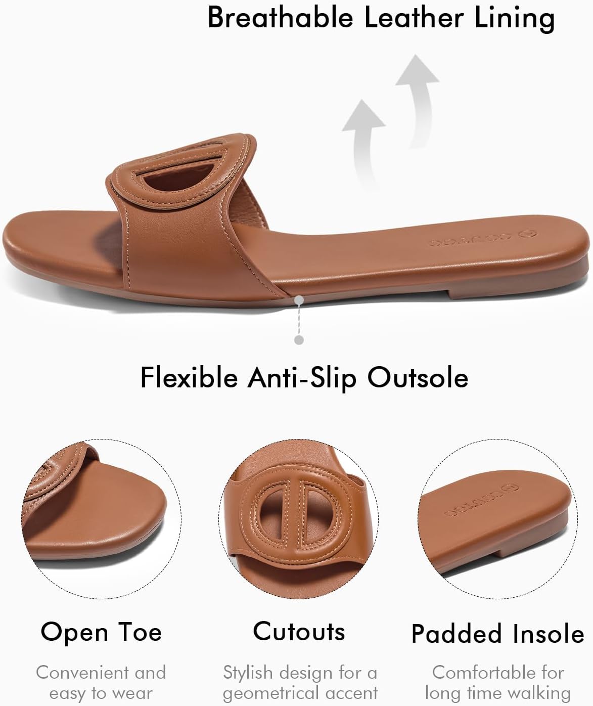 Coutgo Women's Open Toe Leather Summer Slide Sandals - Image 4