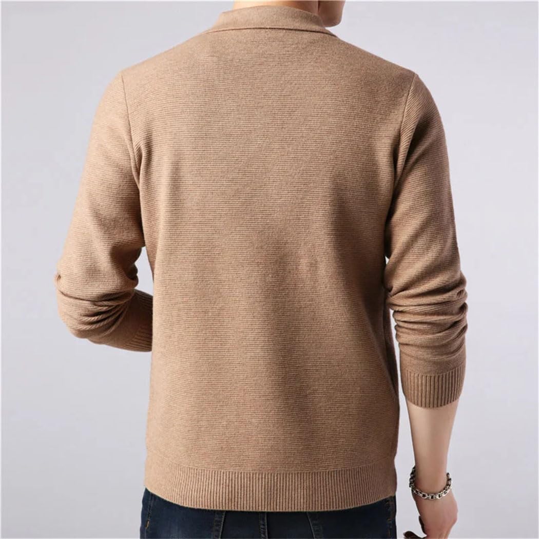 Men's Single-Breasted Lapel Knitted Sweater Winter Warm Soft Jacket Business Casual Gentleman Coat