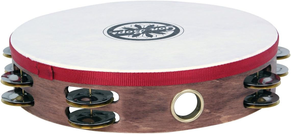 Gon Bops 10" Wood Tambourine with Head (Double Row Jingles) (PTAMWH2)