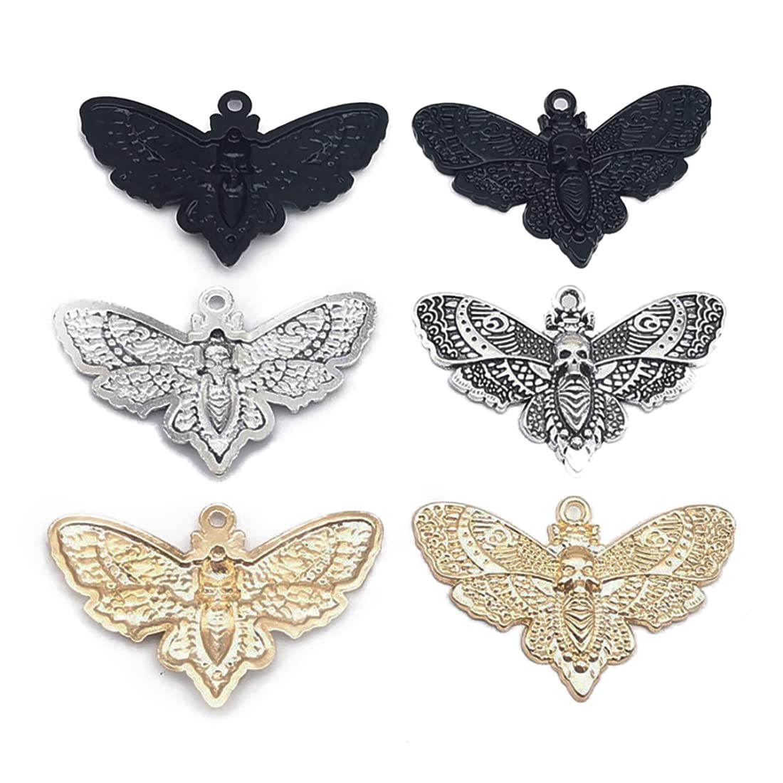 Decoendiy 50pcs Alloy Gothic Charms, Black Silver Gold Skull Pendants, Vintage Insect Animal Charms for Jewelry Making DIY Bracelets Crafts