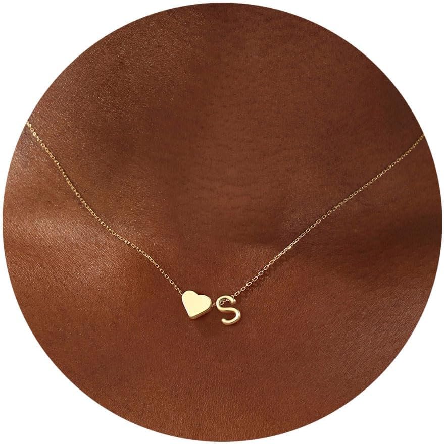 Turandoss Heart Initial Necklace for Women Teen Girls - 18K Gold Plated Letter A-Z Pendant Necklace Dainty Heart Necklaces Tiny Initial Necklaces Birthday Gifts for Women Jewelry