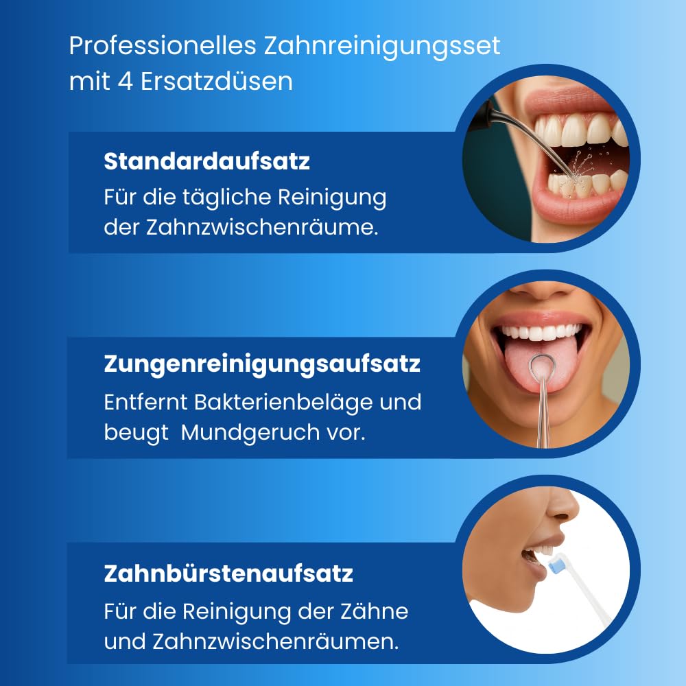 Irrigador dental DM14 – Irrigador de agua inalámbrico con 4 modos y 4 accesorios, irrigador dental para limpieza dental, IPX7 resistente al agua, 310 ml de volumen del depósito (Edition Black)