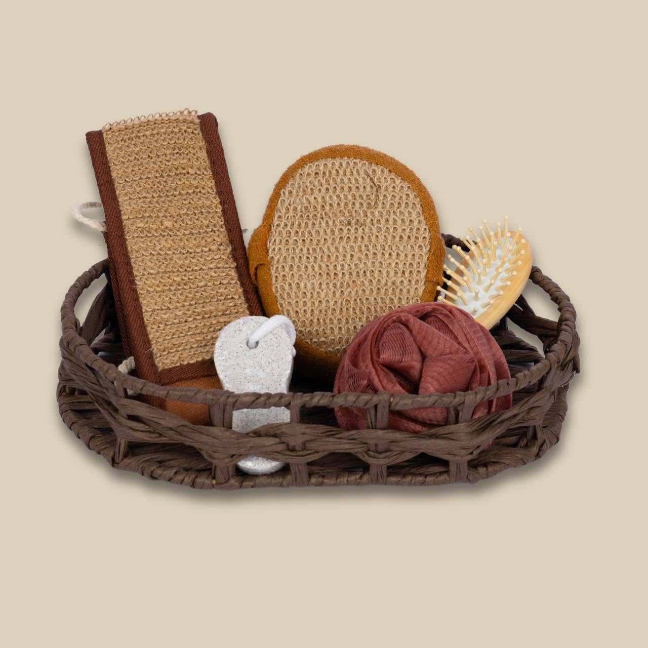 Evona 6 in 1 Bath Accessory Set,Back Scrubber for Men & Women Scrub,Remover Pumice Stone, Soft Body Loofah Shower Bath Shower Scrub Your Body, Bath Sponge Pad Body Scrubber, Hair Brush -Brown-picture-35