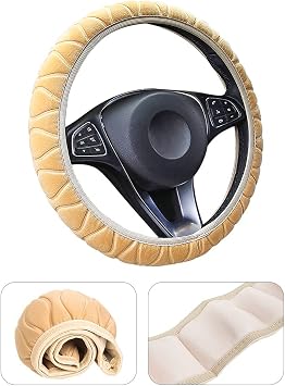 Plush Car Steering Wheel Cover Winter Warm Auto Steering Wheel Cover Elastic Anti-Slip SUV Truck Bus Steering Wheel Protector Universal Auto Accessories 14-15 inch