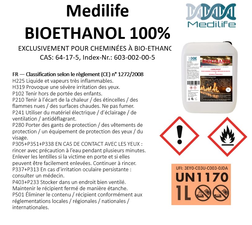 Bioetanolo 5LX4 – Combustibile ecologico Premium per camino stufe in acciaio inox – Fiamma pulita, senza odore e fumo – Risorse vegetali – alte prestazioni (5LX4)