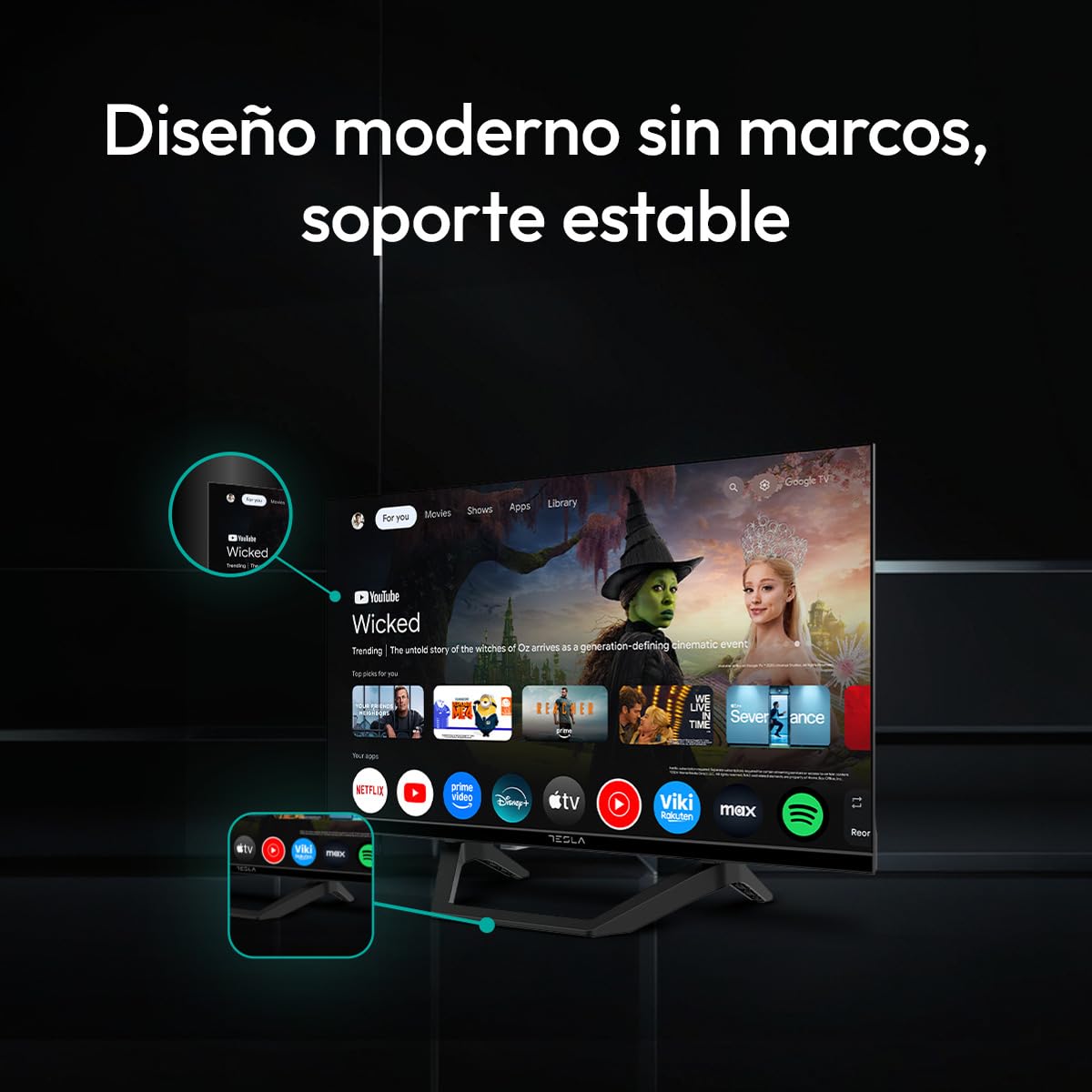 TESLA Smart TV 24 Pulgadas HD Ready con Google TV - HDR10, WiFi y Bluetooth, Google Assistant y Chromecast Integrado, 2 HDMI, 2 USB, DVB-T2/S2/C, Color Negro - 4