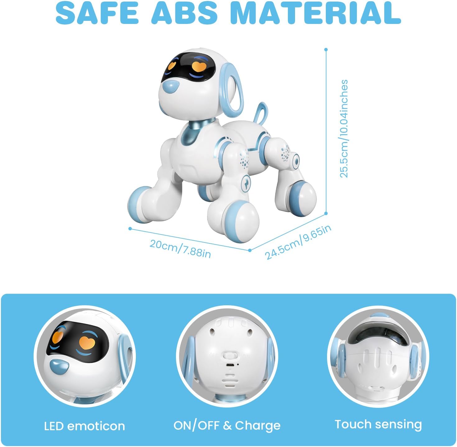 Robot Dog, Remote Control Dog for Kids with Head Touch Sensing and Music Function, Programmable Interactive Robot Funny Toy Gift for Kid Age 3-7, Blue