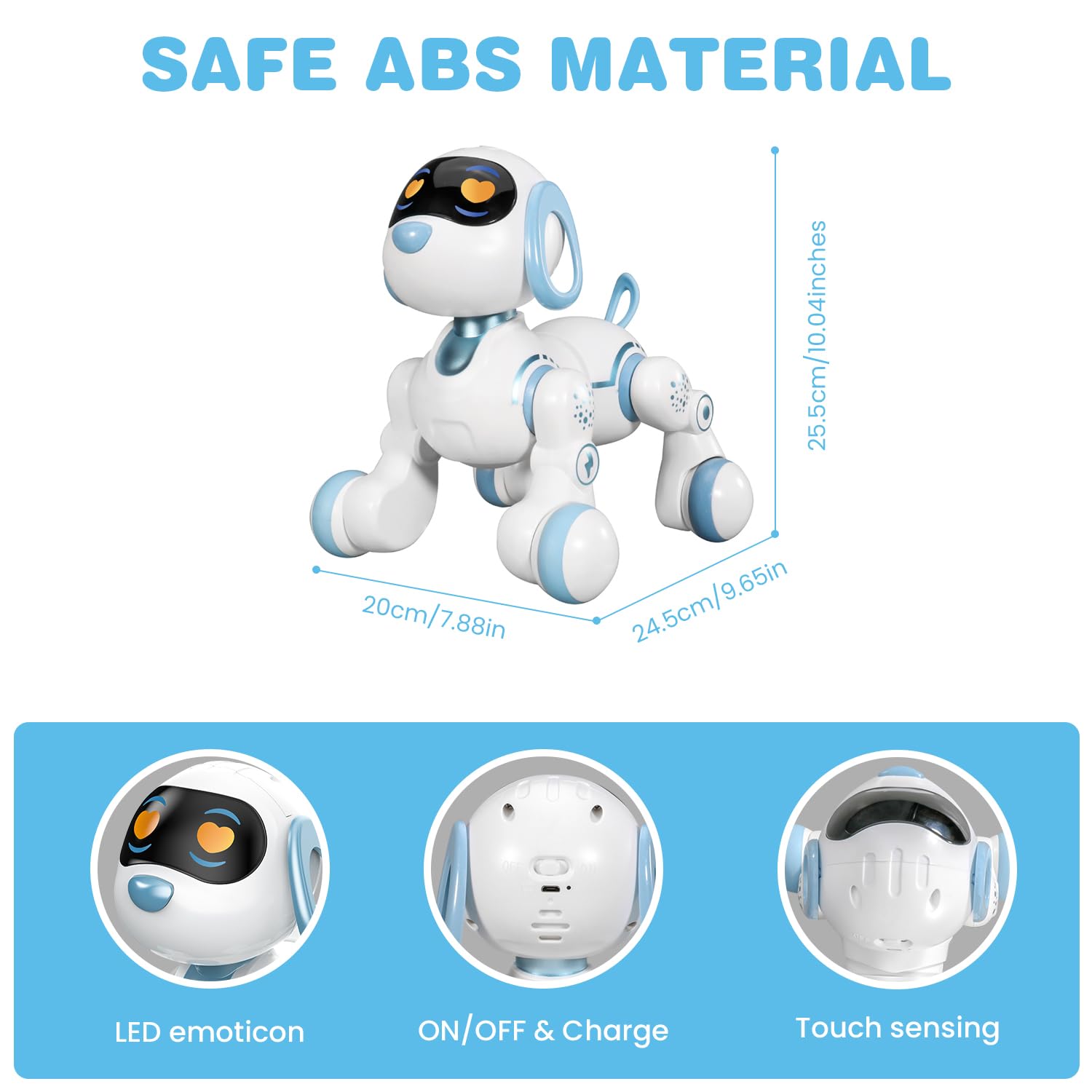 Perro robot, perro a control remoto para niños con detección táctil de cabeza y función de música, robot interactivo programable, divertido juguete de regalo para niños de 3 a 7 años, azul 2