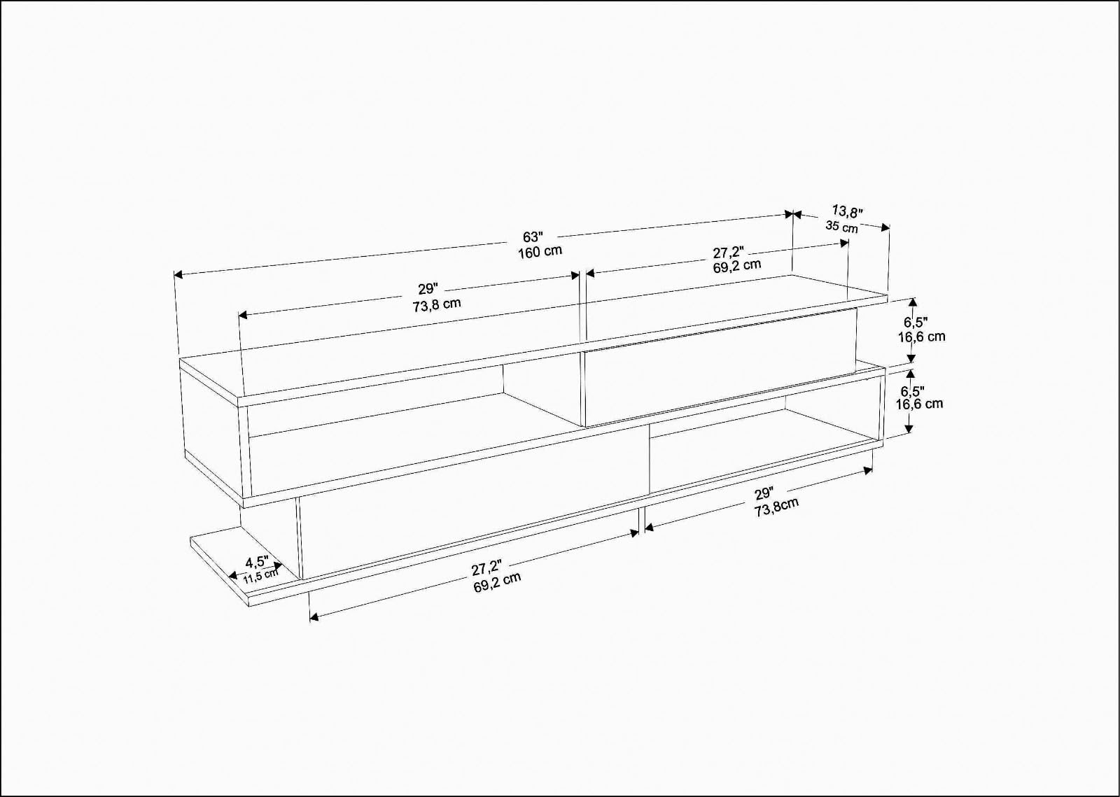 DECOROTIKA Meuble TV Cortez 160 cm avec 2 armoires et 2 niches - Noir et Effet Alina
